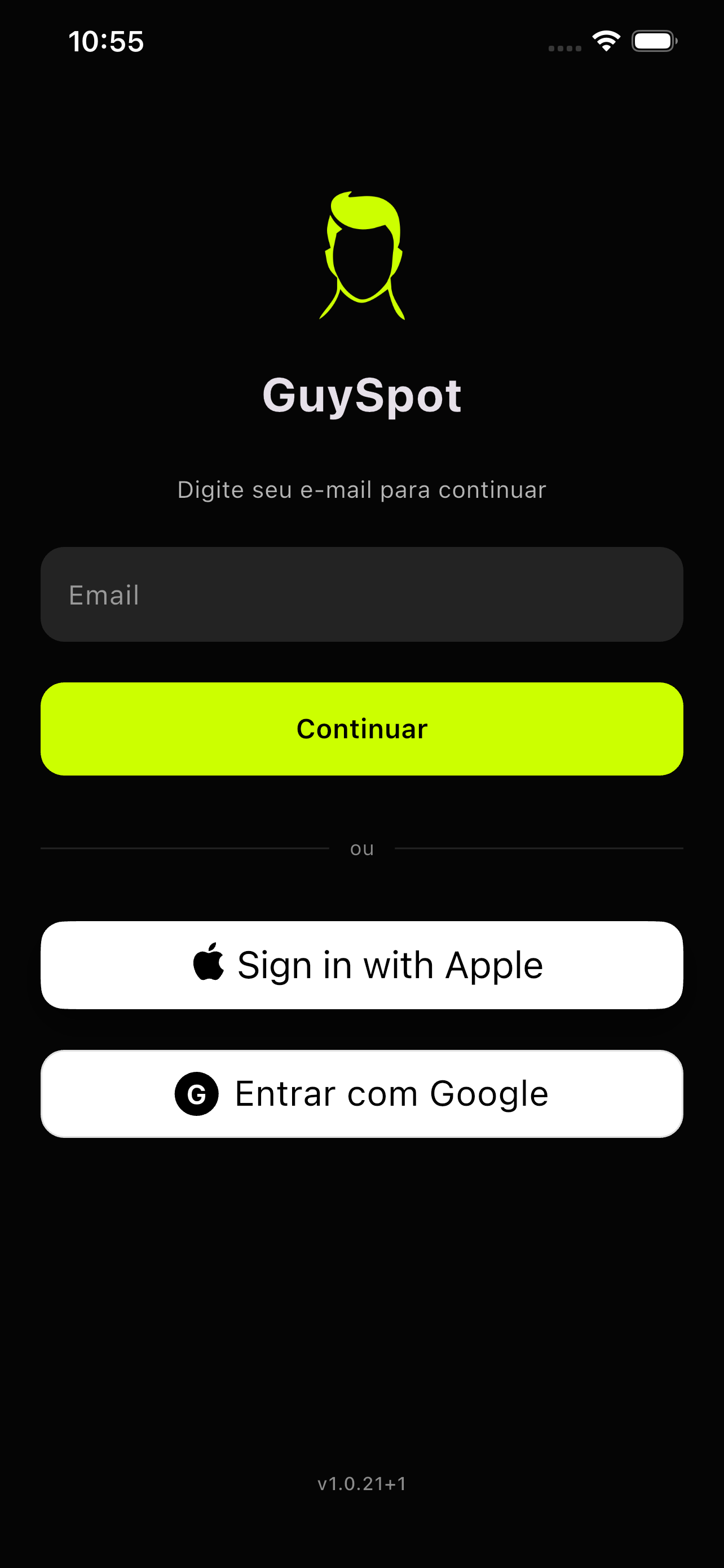 Tela inicial do app GuySpot